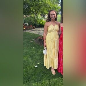 Aqua Strapless Yellow Maxi Dress